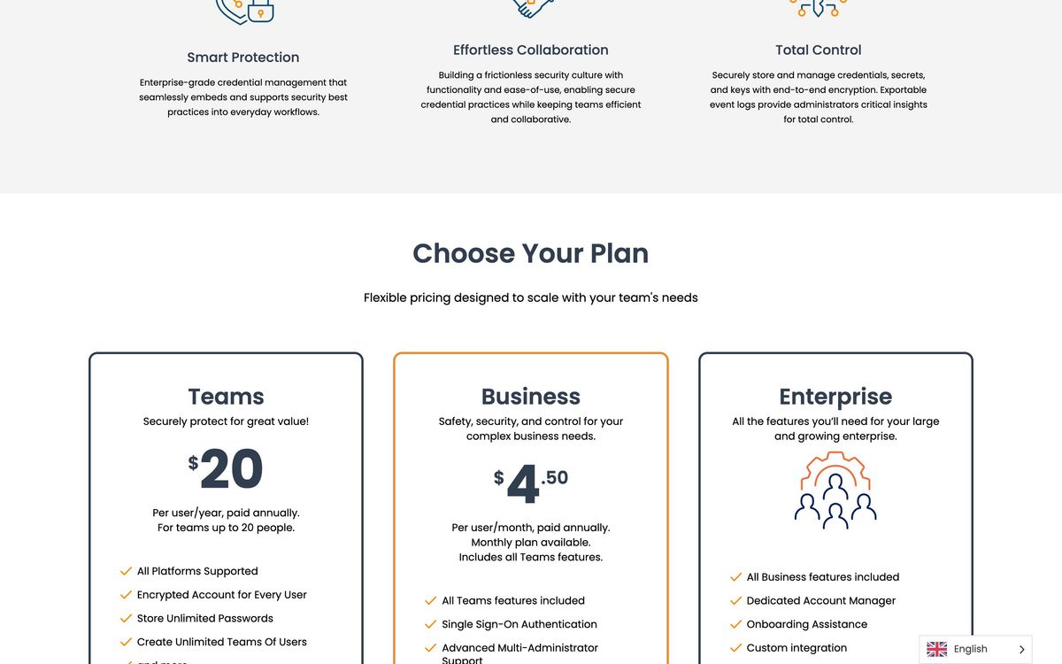 Passpack, product overview page screenshot