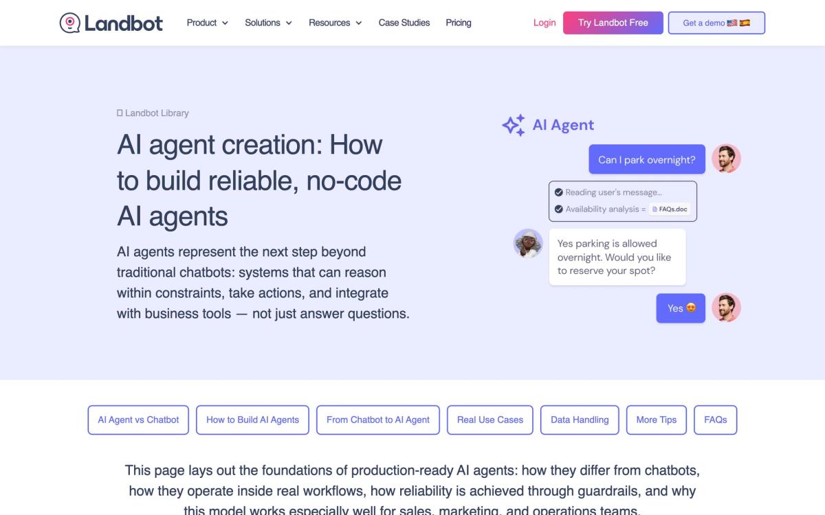 Landbot: features page screenshot