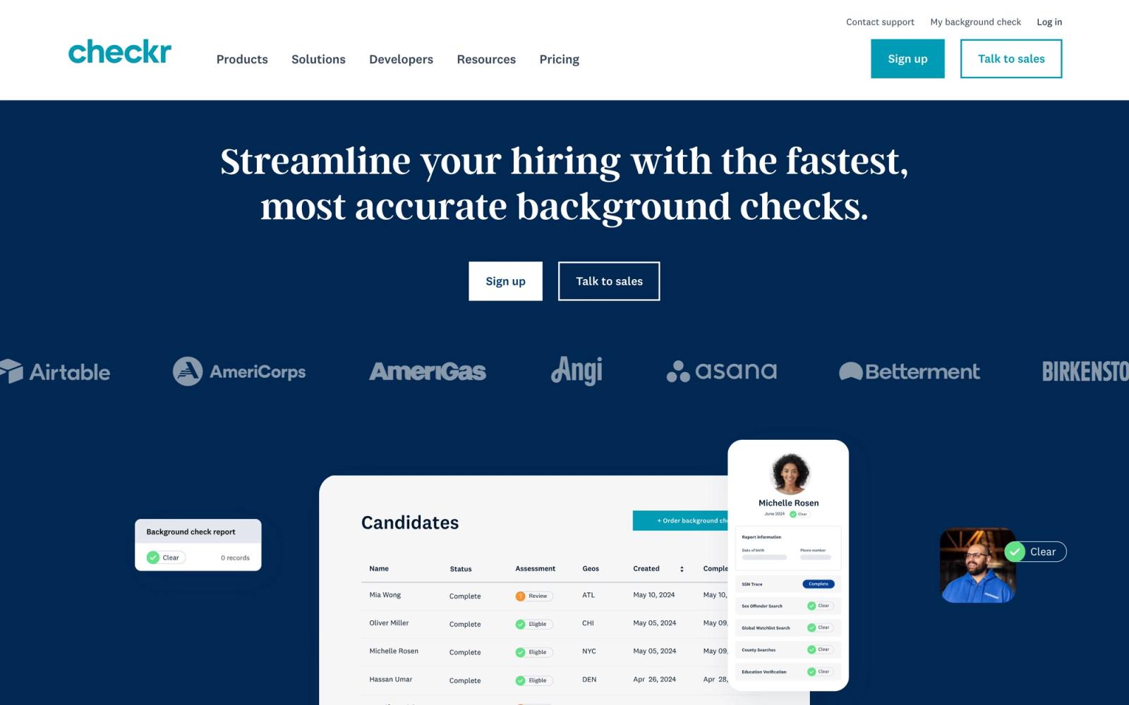 Checkr website: homepage