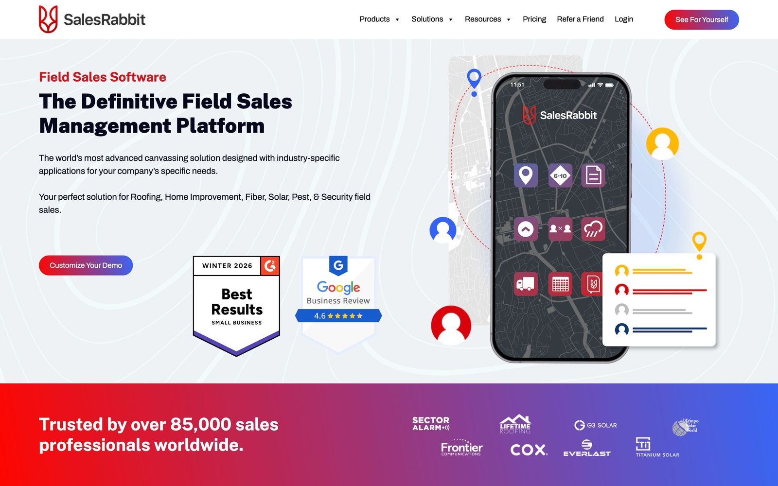 SalesRabbit website, homepage