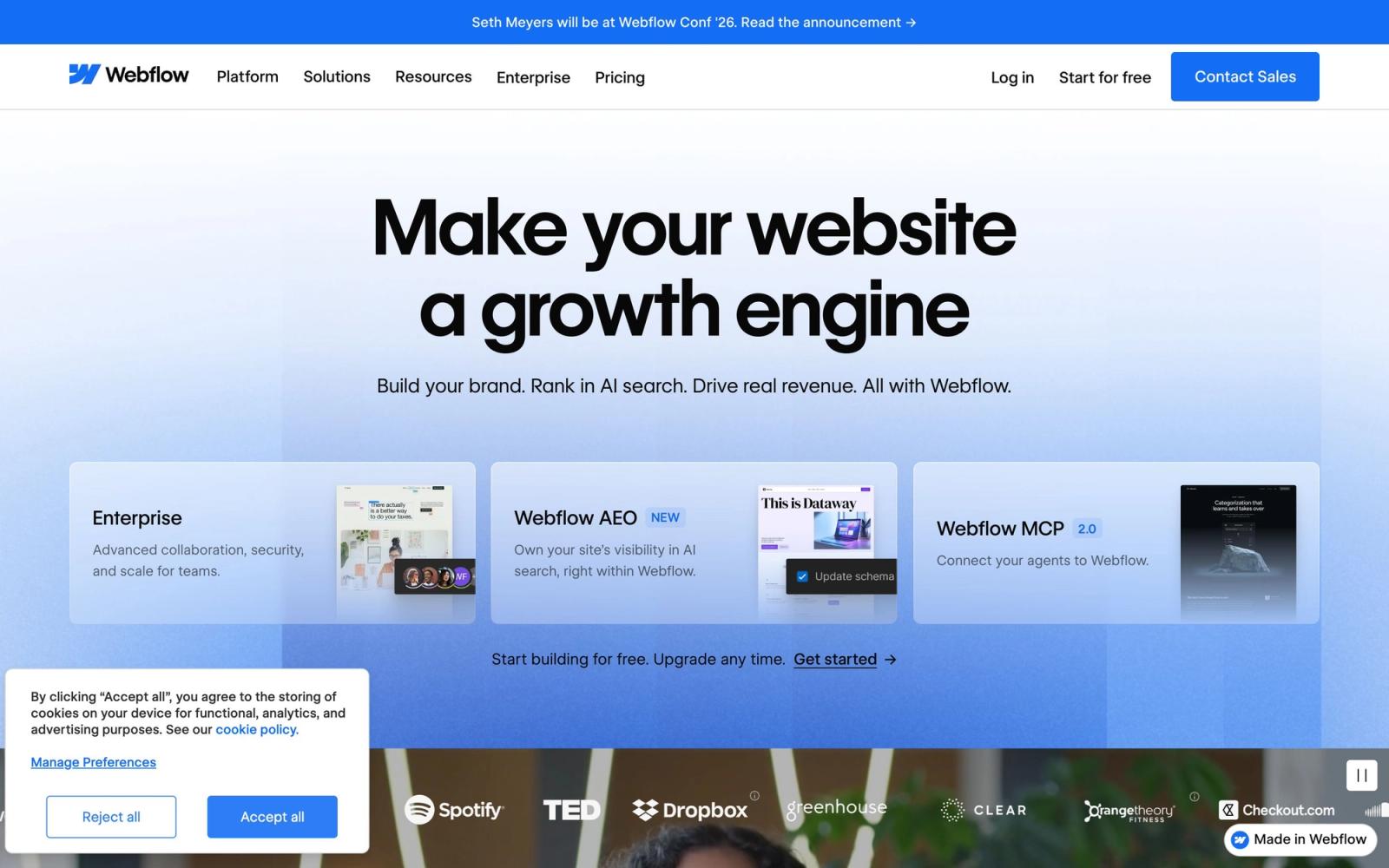Webflow website, homepage