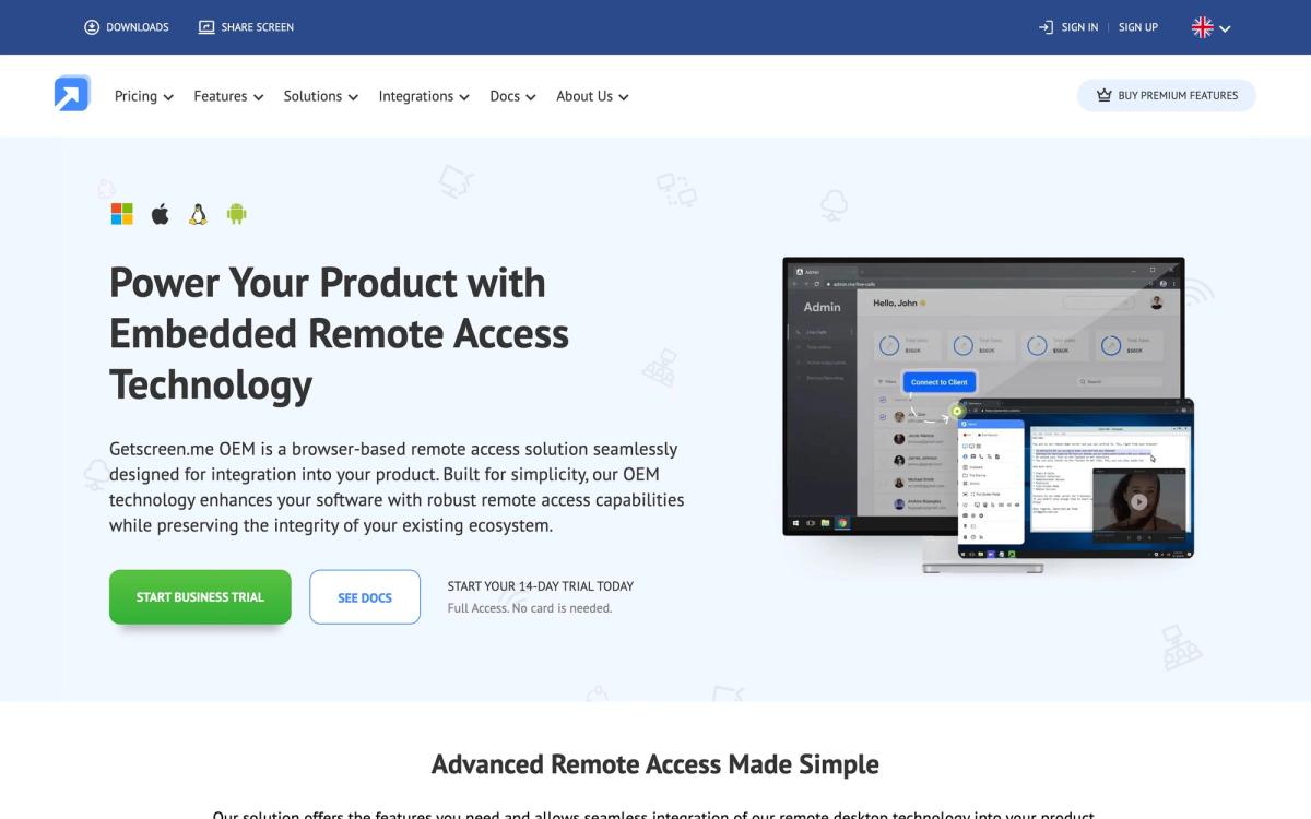 Getscreen.me, product page screenshot