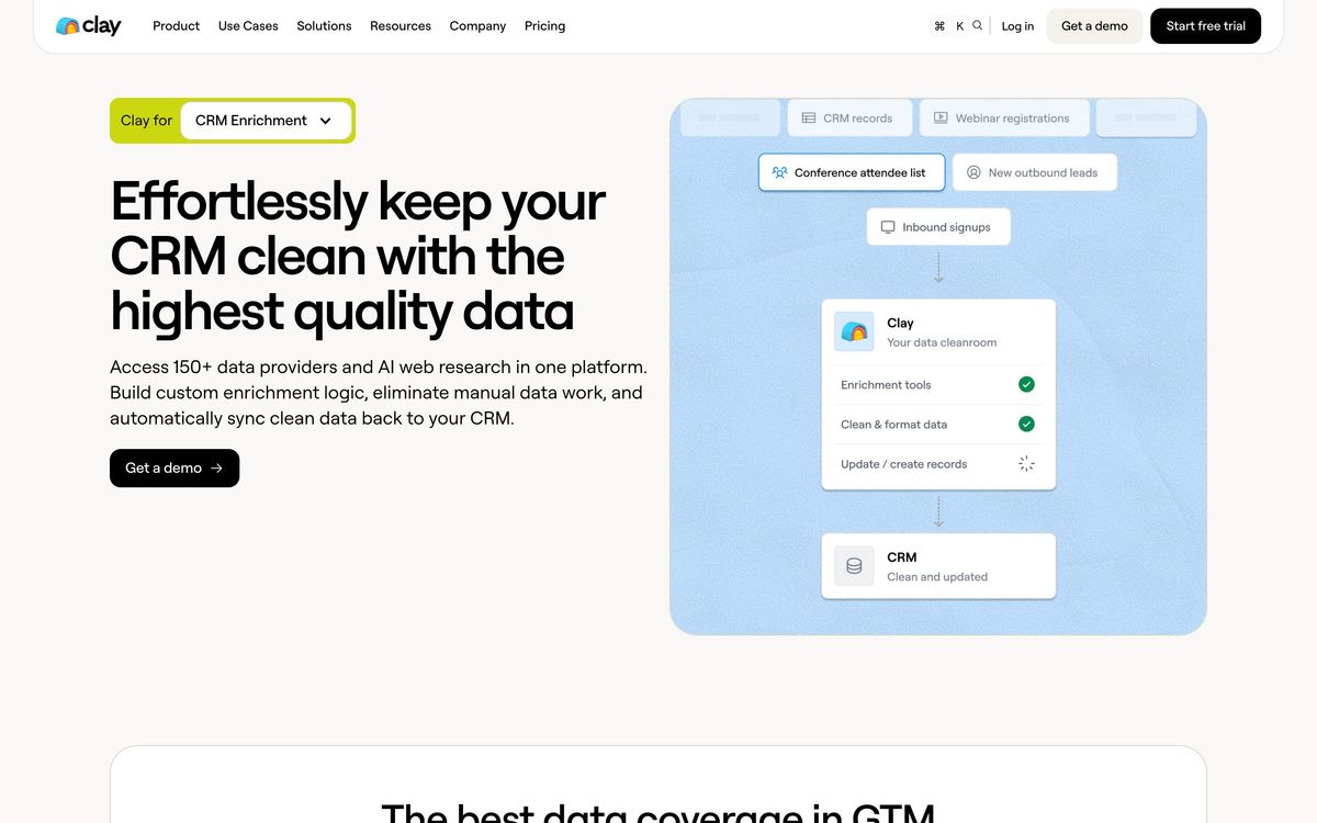 Clay: use cases page screenshot