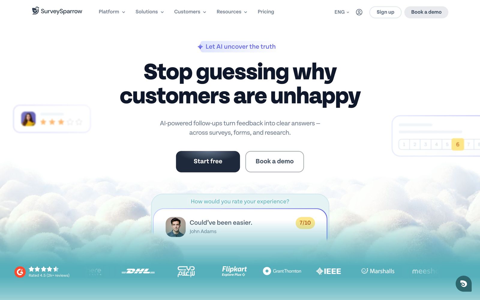 SurveySparrow website, homepage