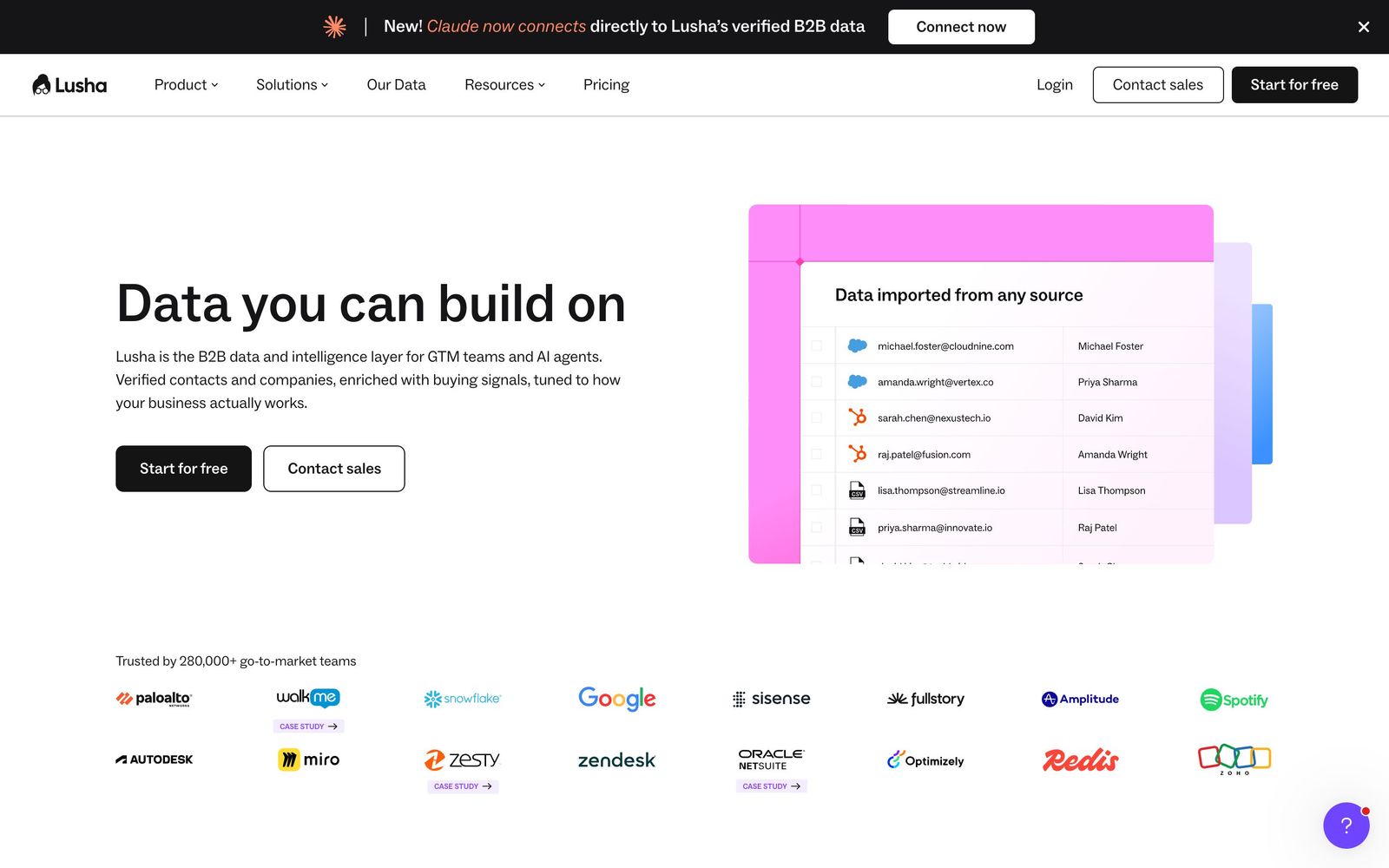 Lusha website, homepage