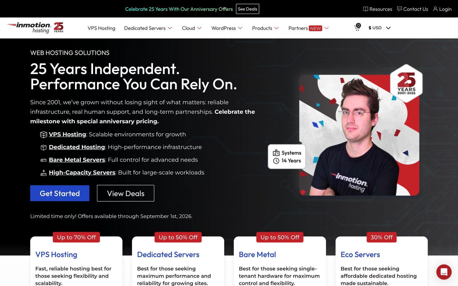 InMotion Hosting website, homepage
