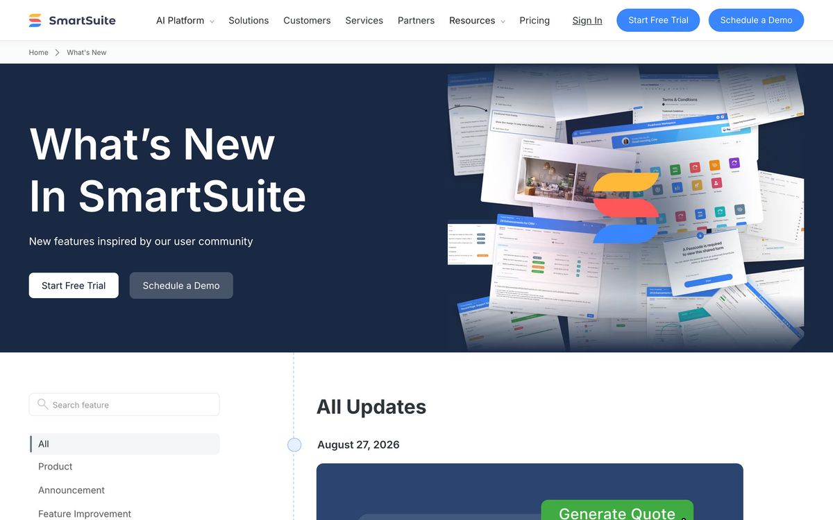 SmartSuite, features page screenshot