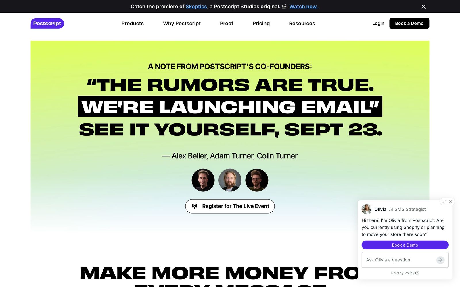 Postscript website, homepage
