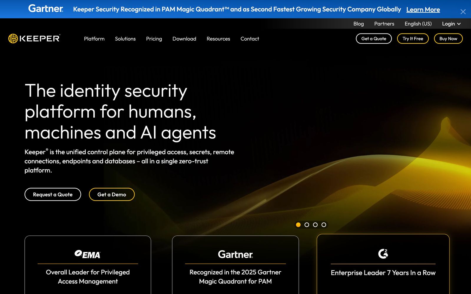 Keeper Security website, homepage