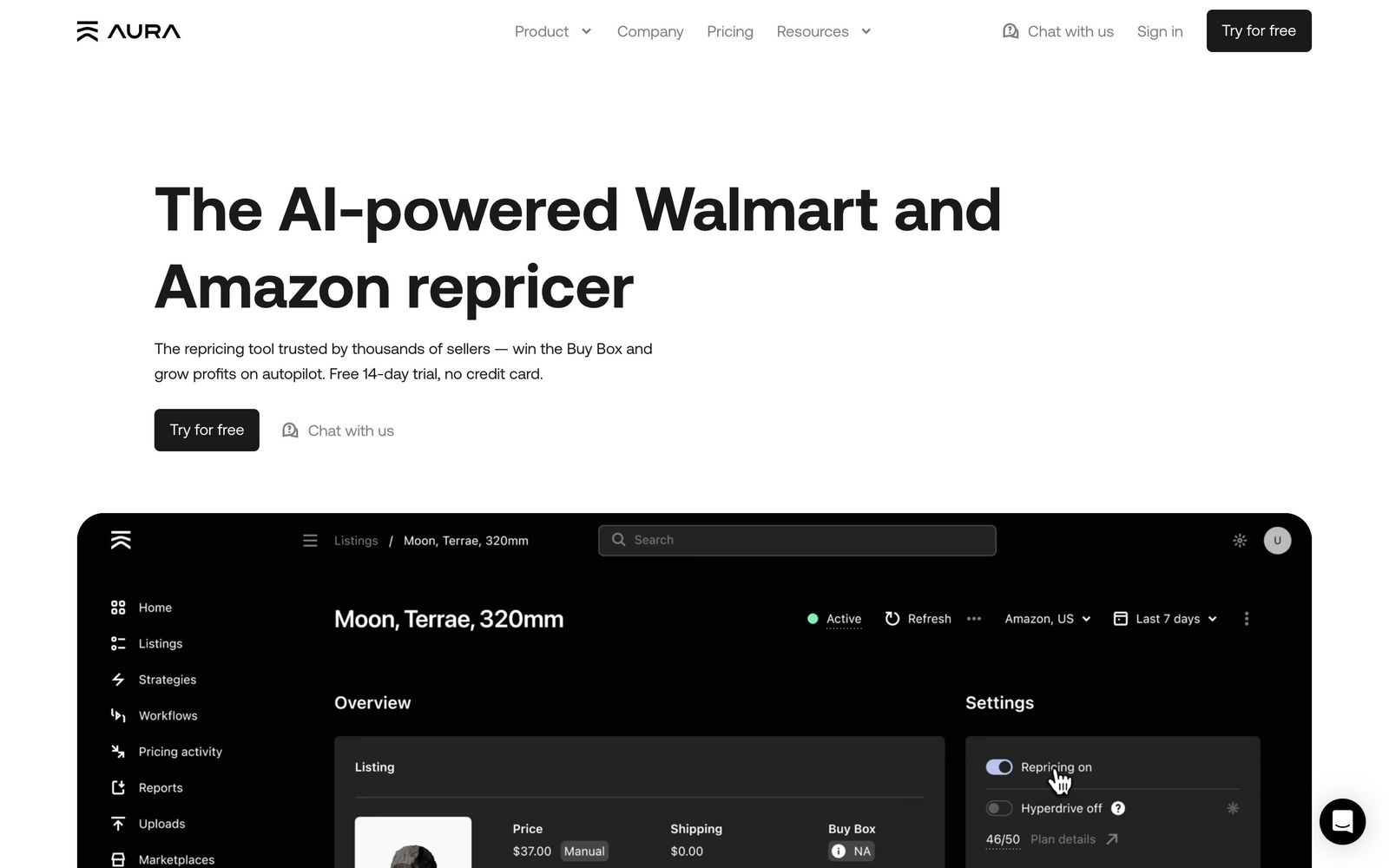 Aura website, homepage