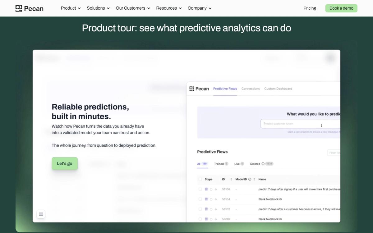 Pecan AI, product page screenshot