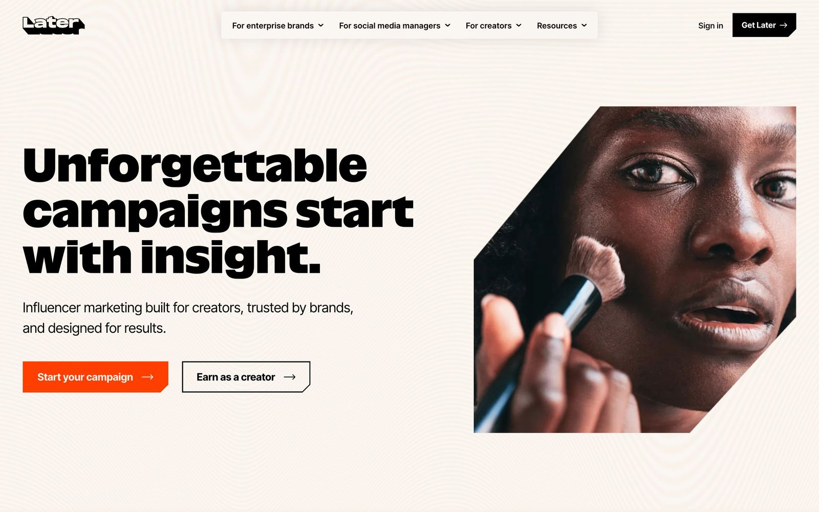 Later website, homepage