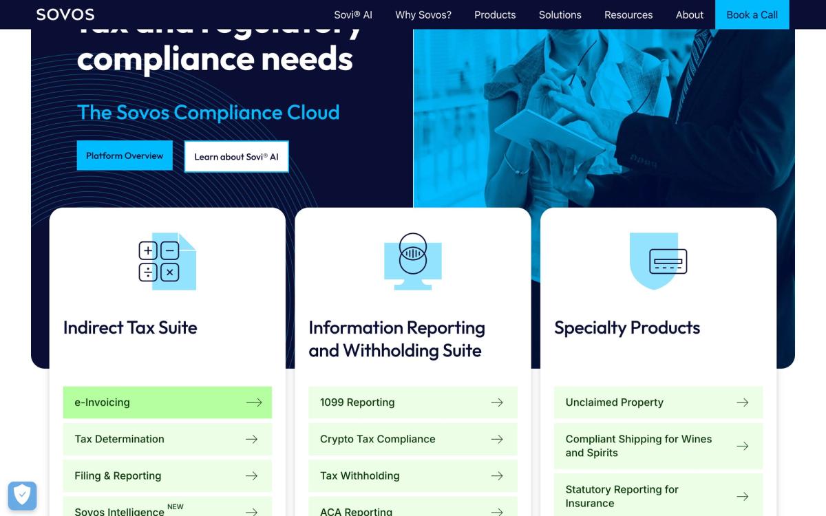 Sovos, product overview page screenshot