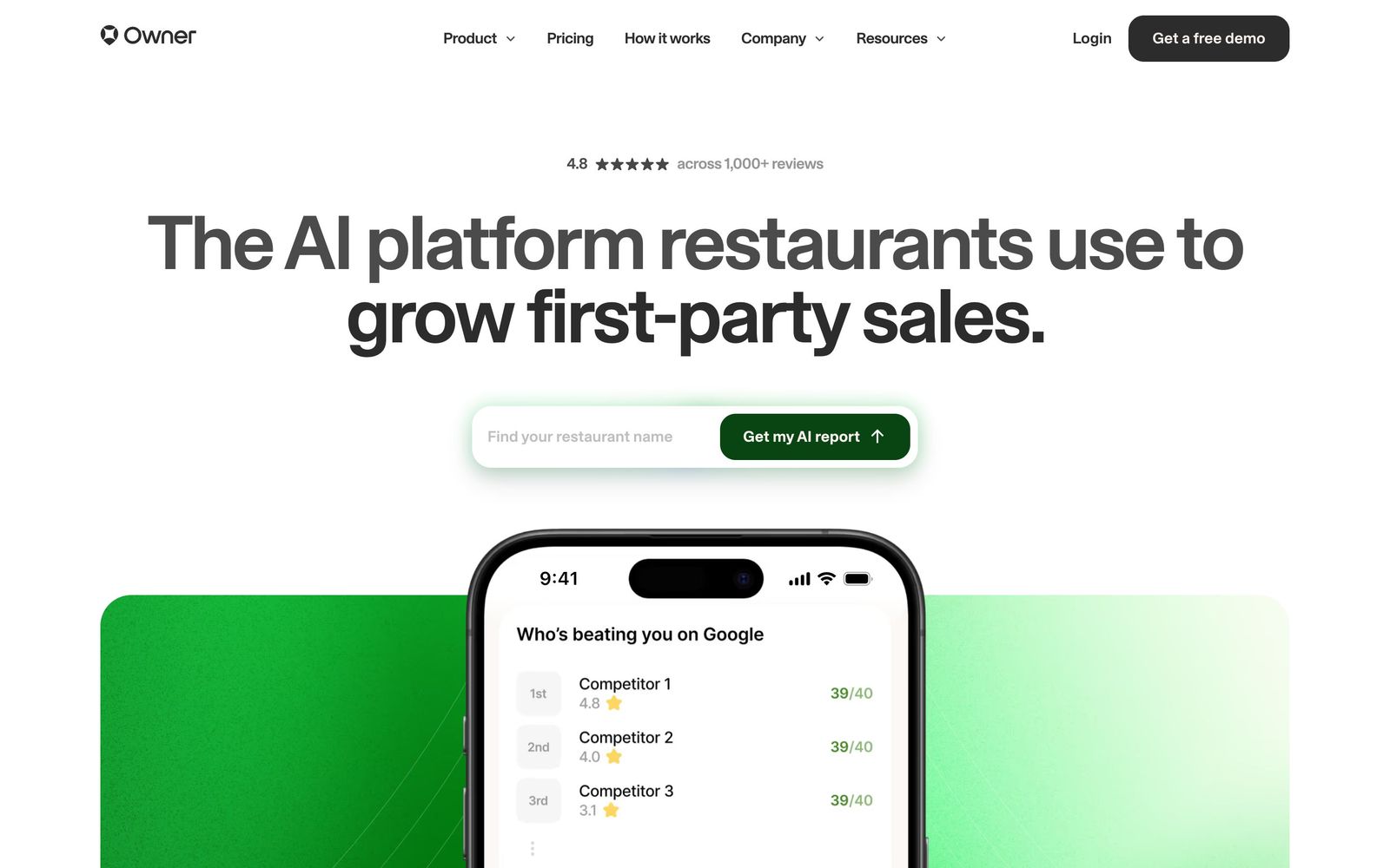 Owner.com website, homepage