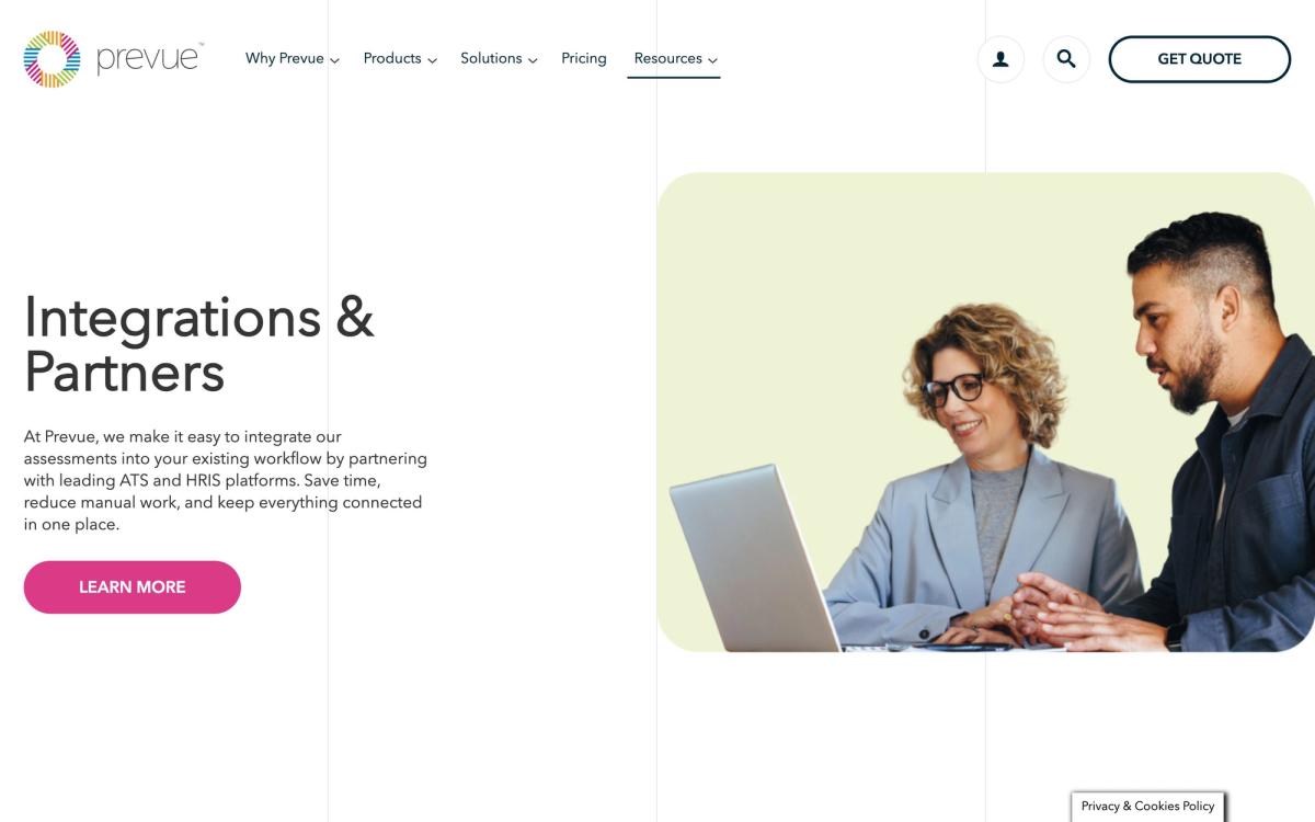 Prevue HR, integrations page screenshot