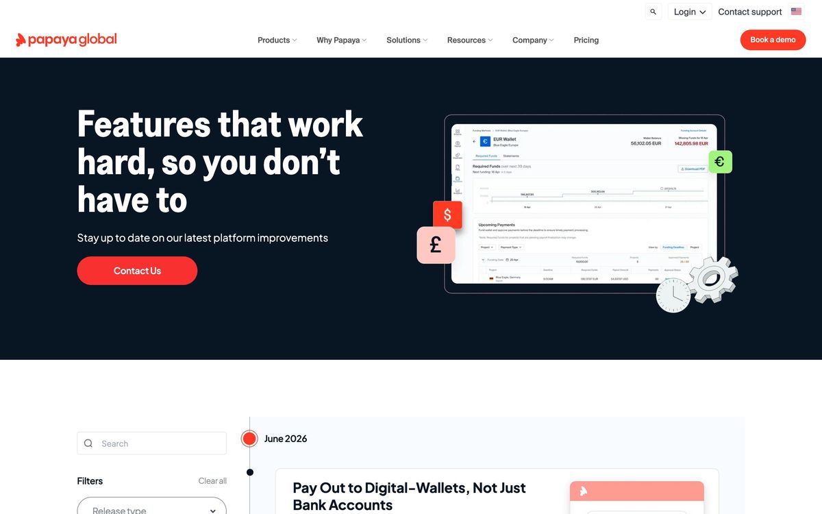 Papaya Global, features page screenshot