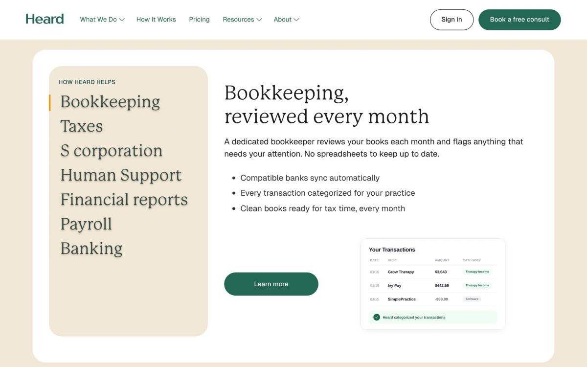 Heard, product overview page screenshot