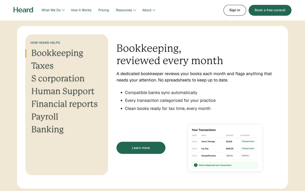 Heard, product overview page screenshot