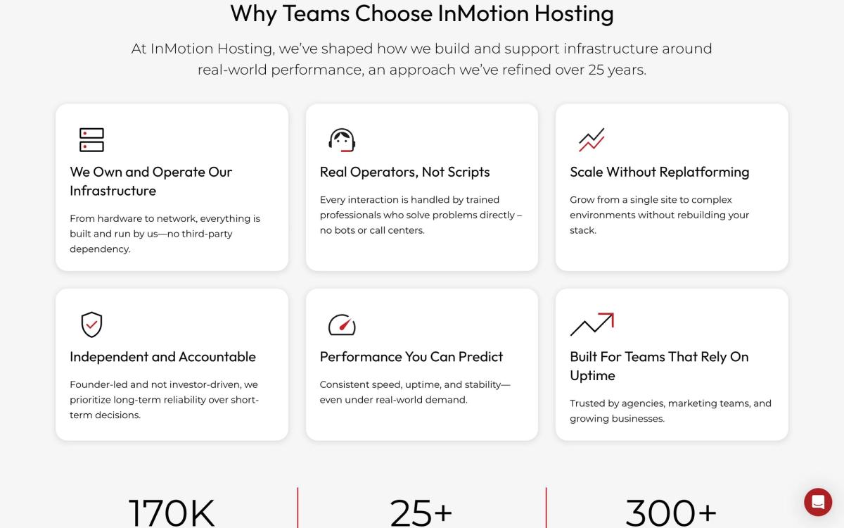 InMotion Hosting, product overview page screenshot