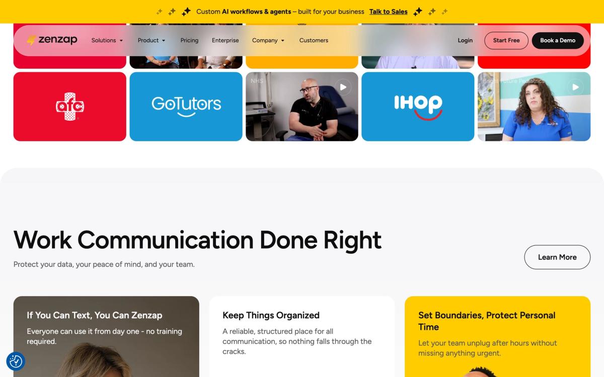 Zenzap, product overview page screenshot