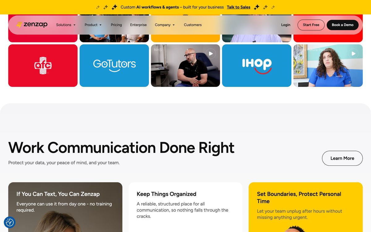 Zenzap, product overview page screenshot