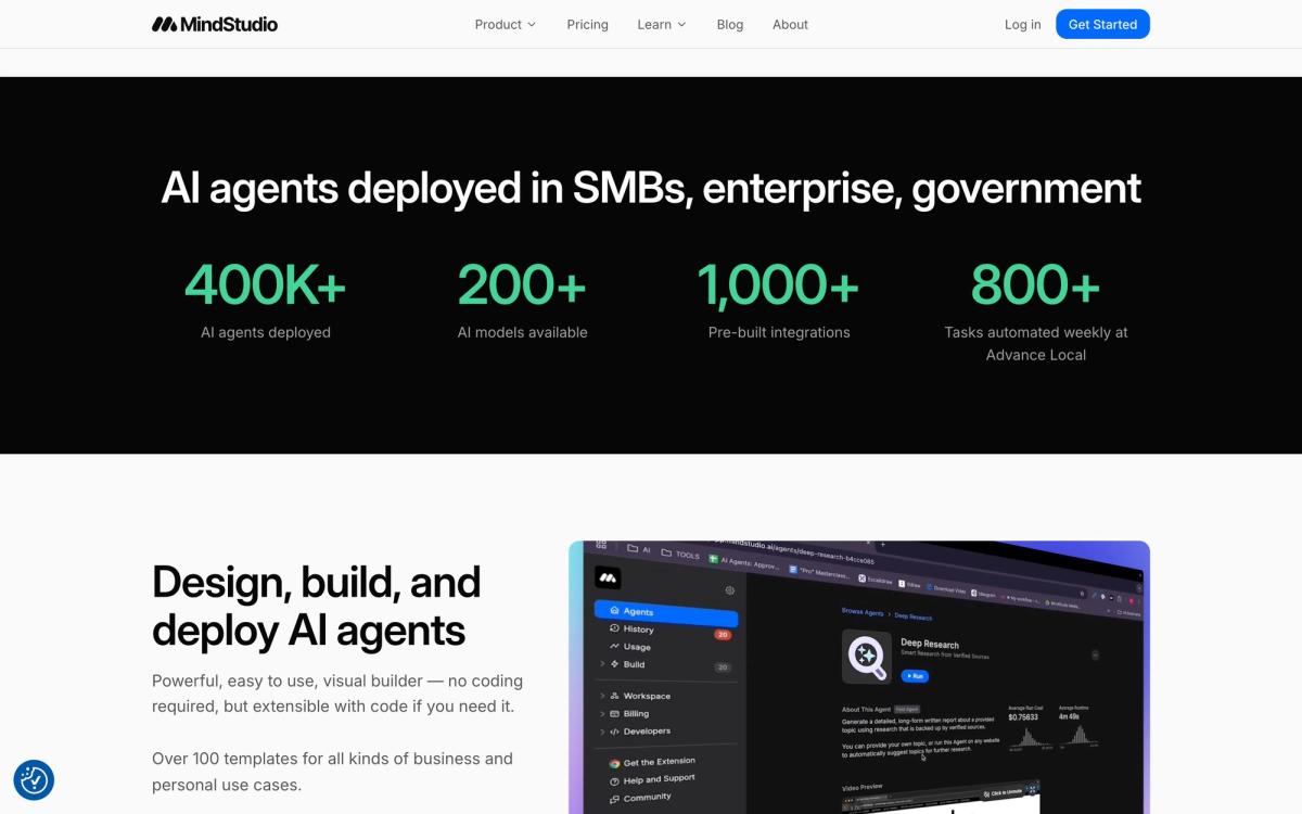 MindStudio, product overview page screenshot