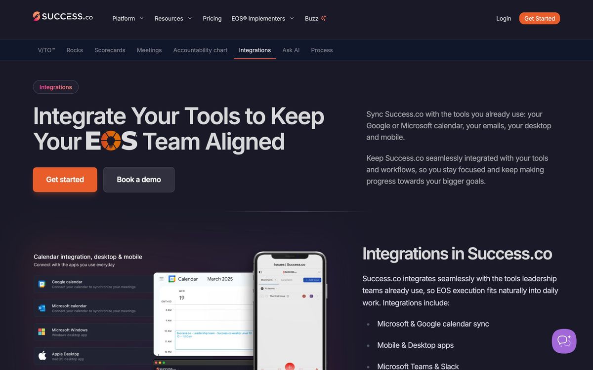 Success.co, integrations page screenshot