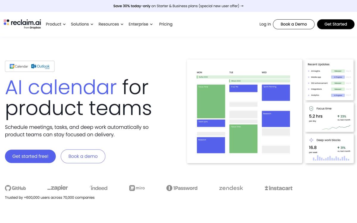 Reclaim.ai: product page screenshot