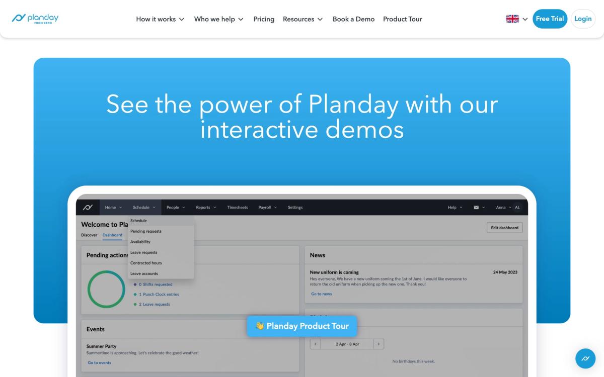 Planday, product page screenshot