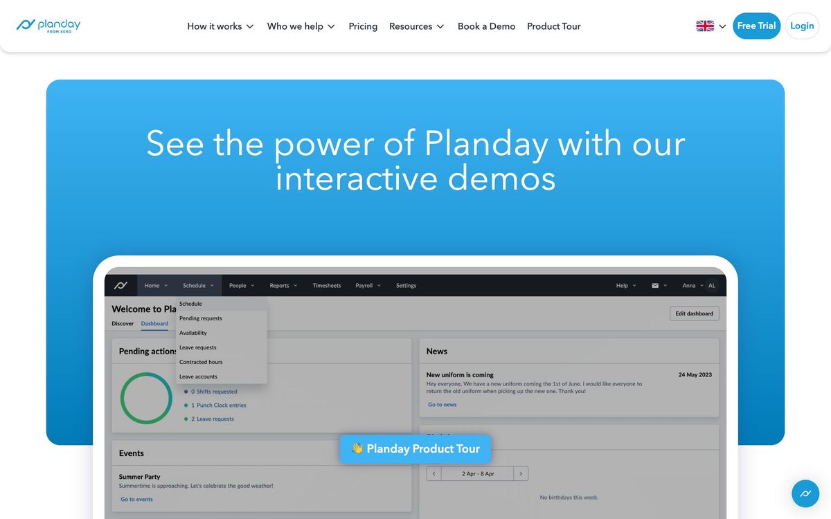 Planday, product page screenshot