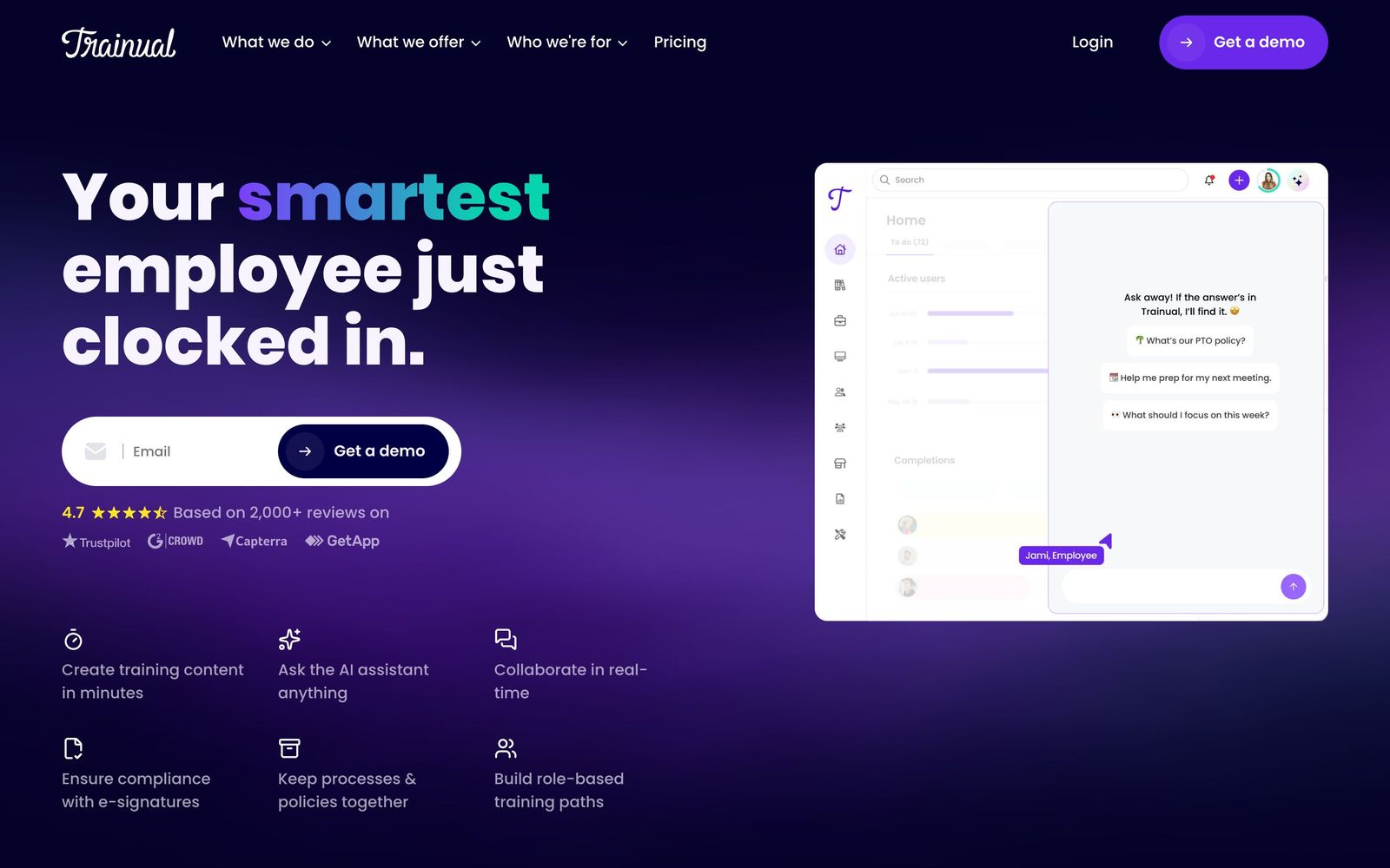 Trainual website, homepage