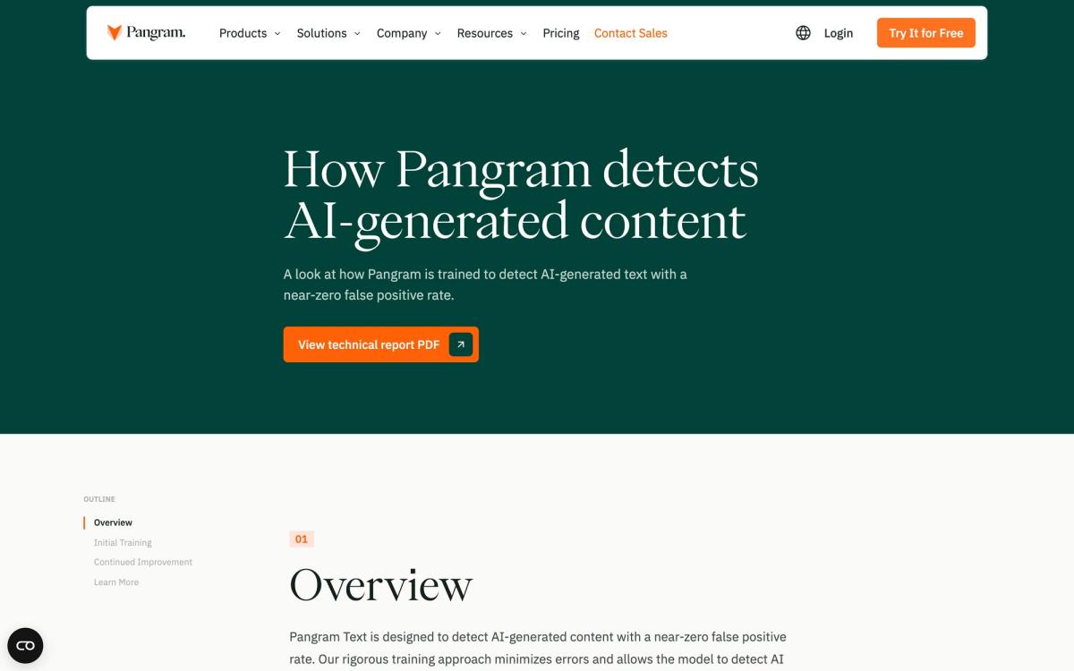 Pangram Labs, how it works page screenshot