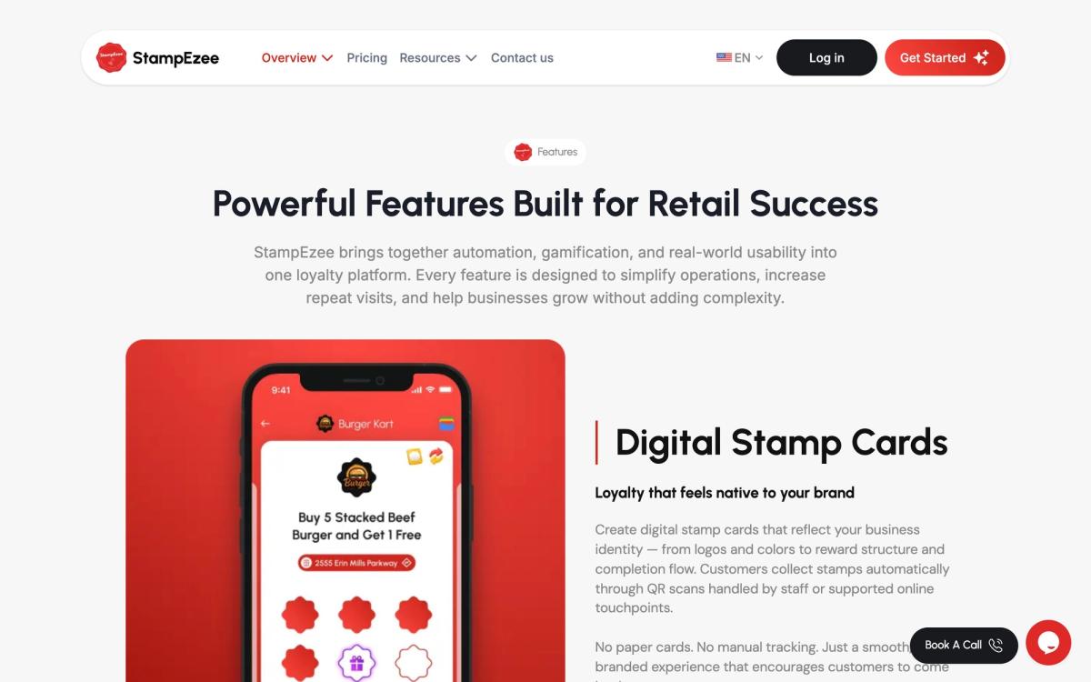 StampEzee, features page screenshot