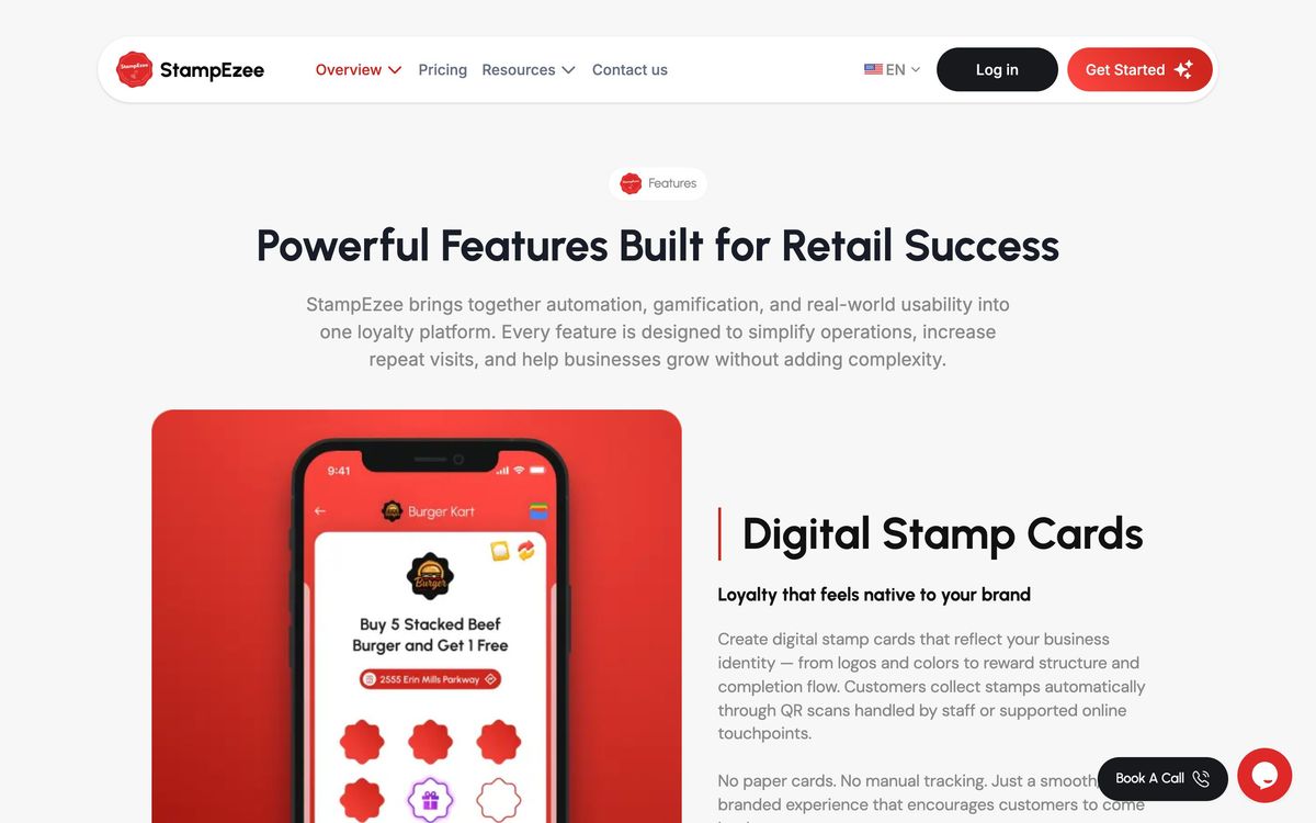 StampEzee, features page screenshot