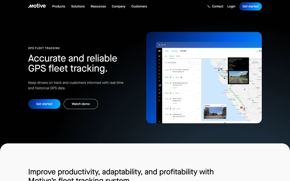 Motive, features page screenshot