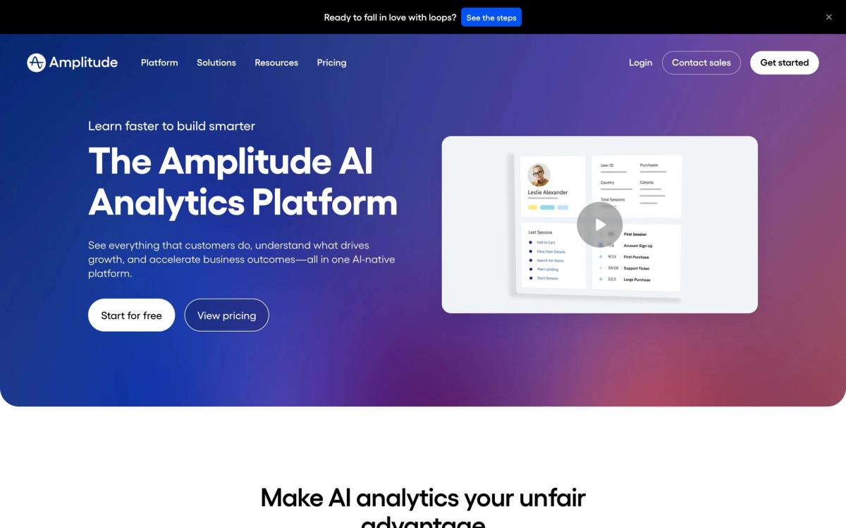 Amplitude, product page screenshot