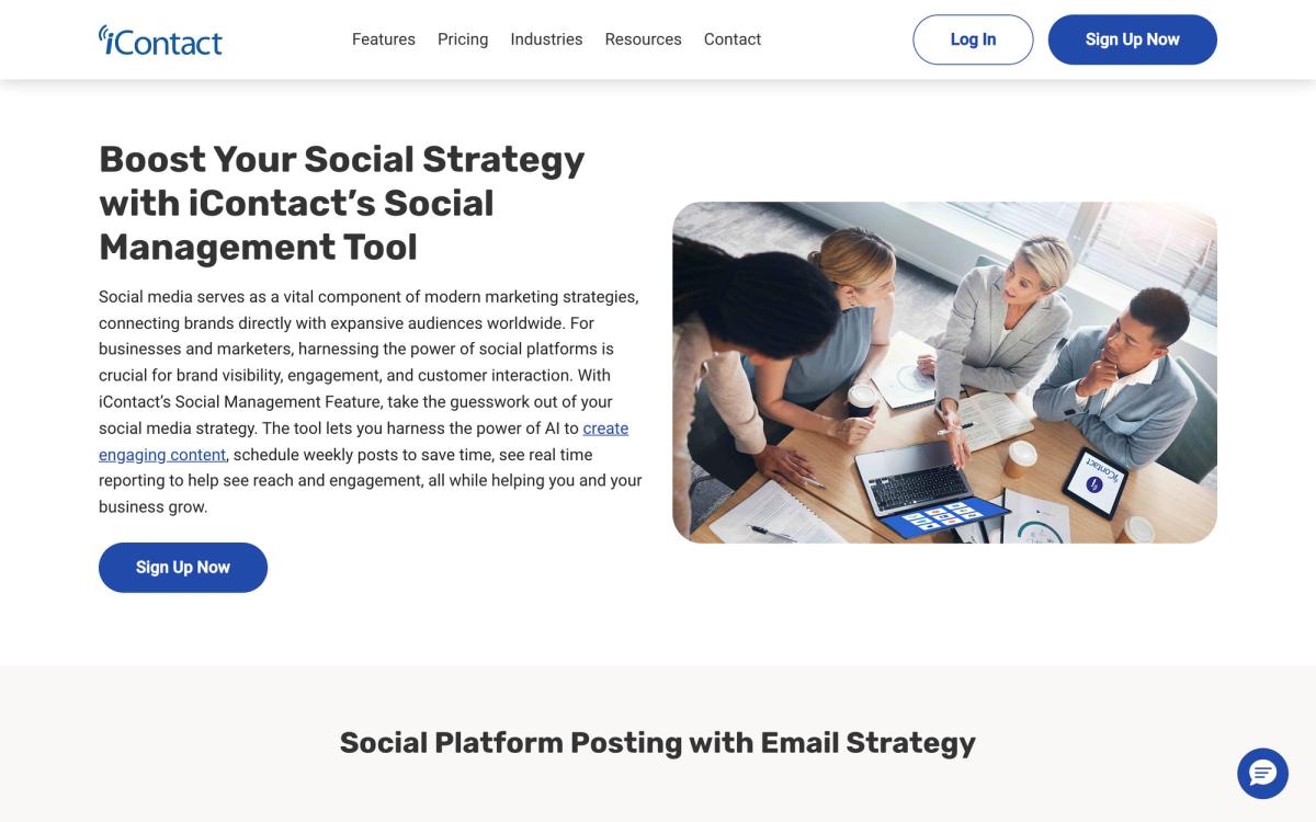 iContact, product page screenshot