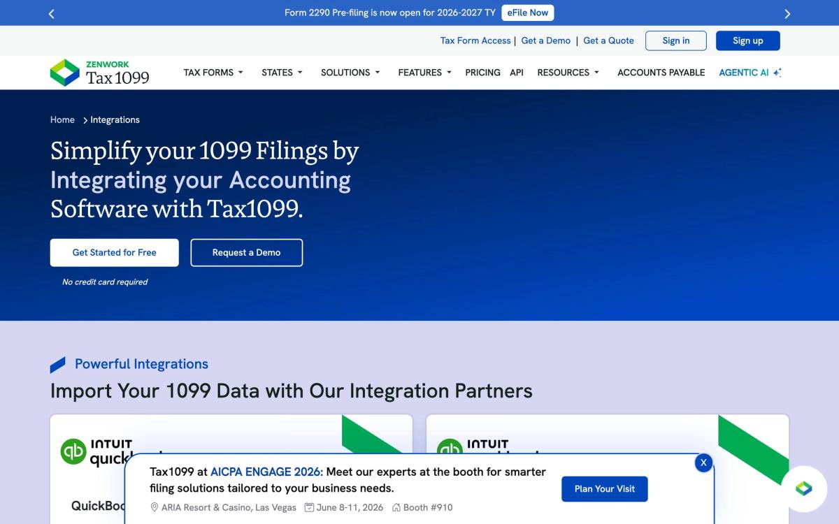 Tax1099: integrations page screenshot