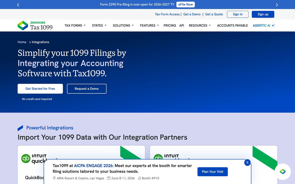 Tax1099: integrations page screenshot
