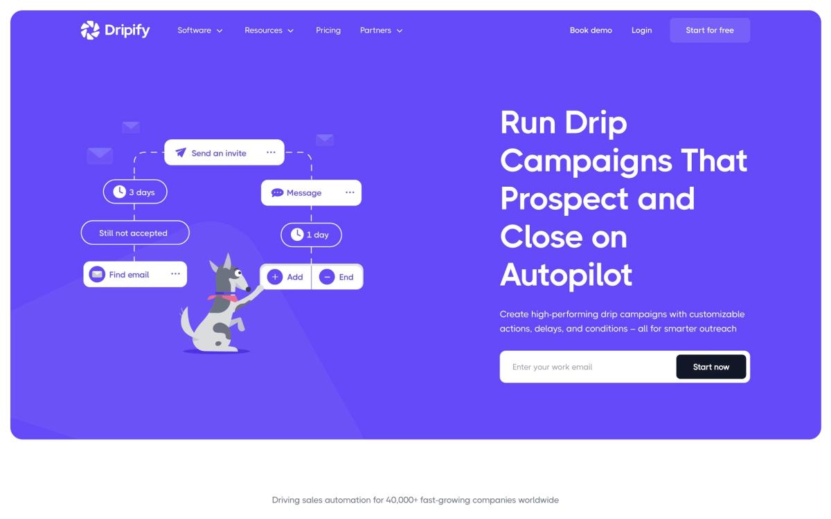 Dripify, features page screenshot