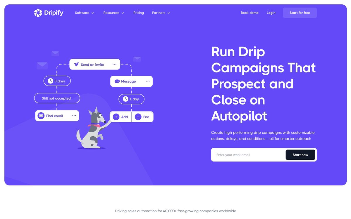 Dripify, features page screenshot