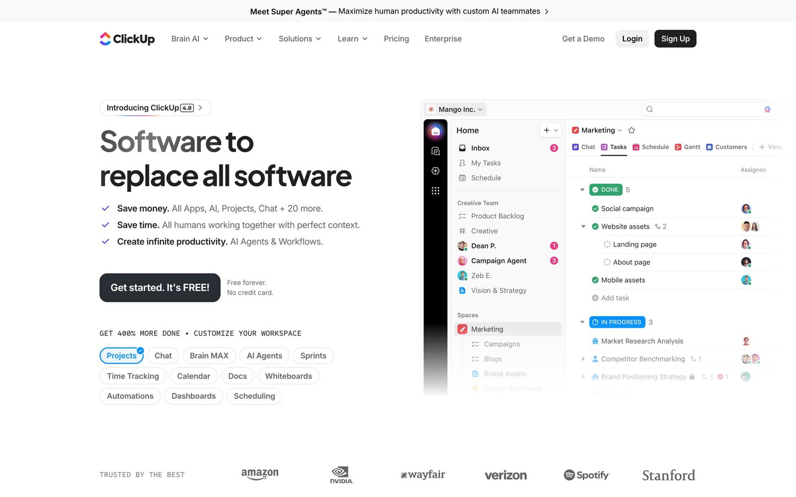 ClickUp website: homepage