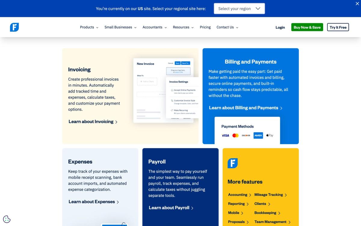 FreshBooks: product overview page screenshot
