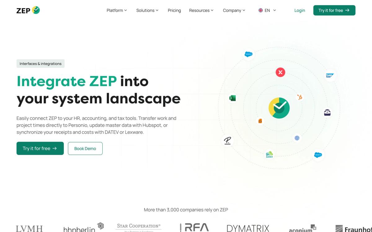 ZEP, integrations page screenshot