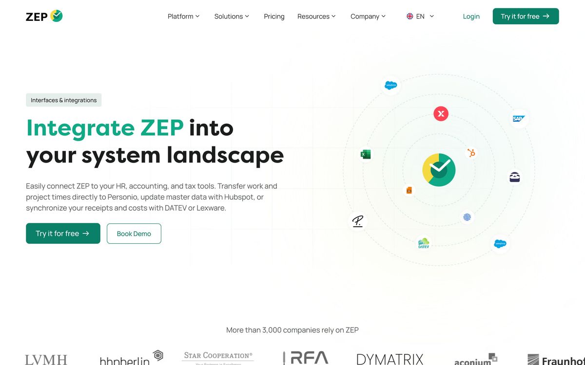 ZEP, integrations page screenshot