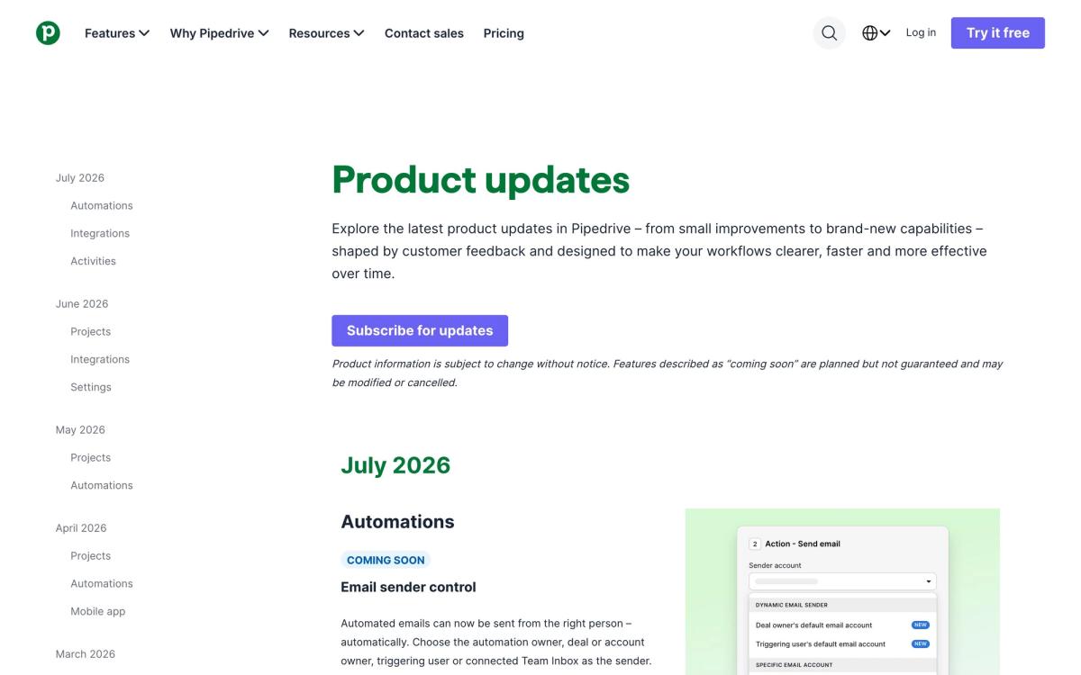 Pipedrive, product page screenshot