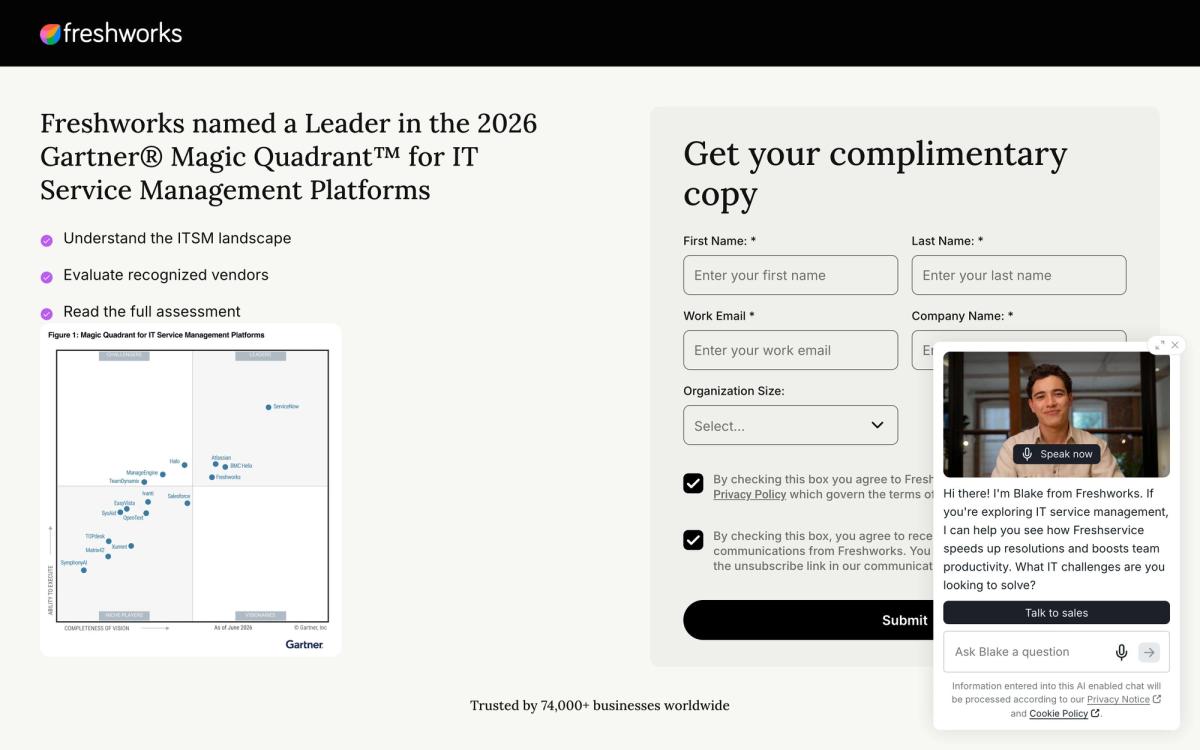 Freshservice, product page screenshot