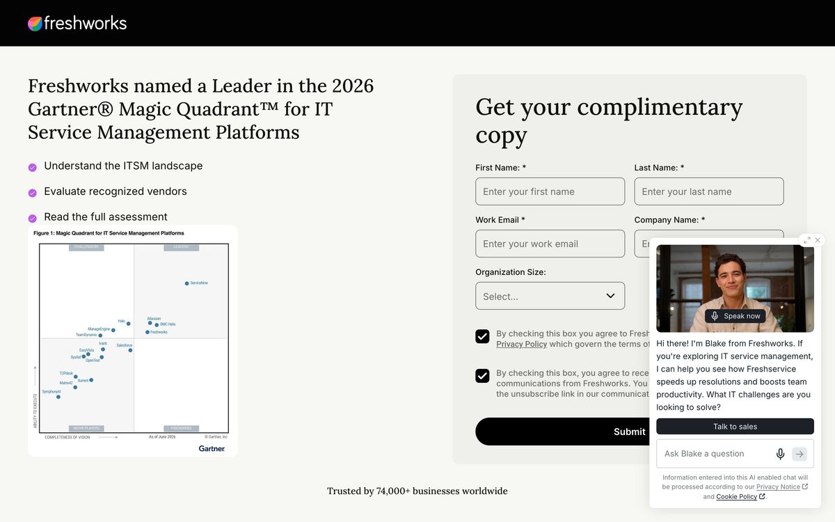Freshservice, product page screenshot