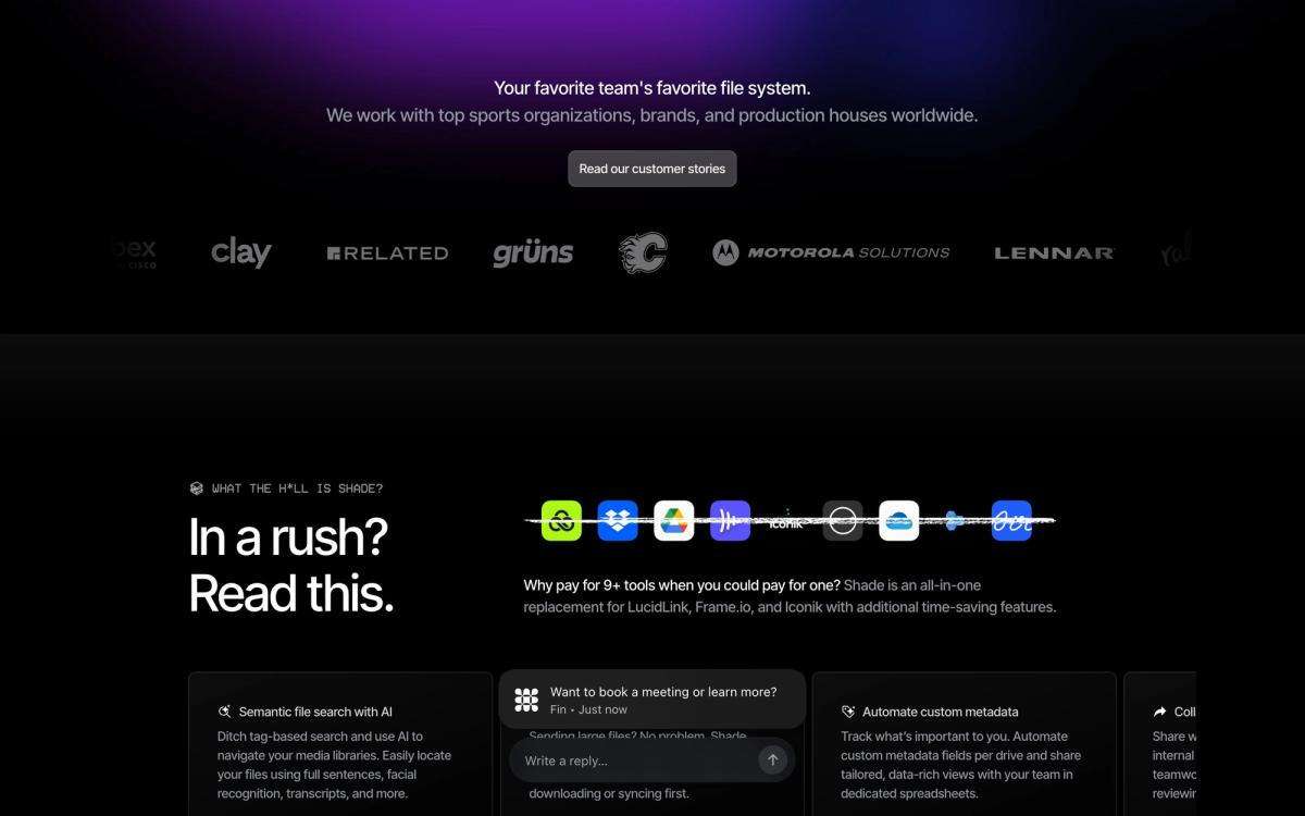 Shade, product overview page screenshot