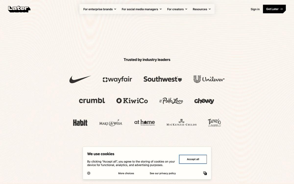 Later, product overview page screenshot
